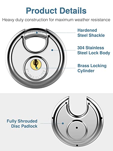 Puroma 2 Pack Combination Lock 4 Digit Outdoor Waterproof Padlock For School Gym Locker And Keyed Padlock, Stainless Steel Discus Lock With 3/8-Inch Shackle For Sheds, Storage Unit, Garages And Fence #TOP5