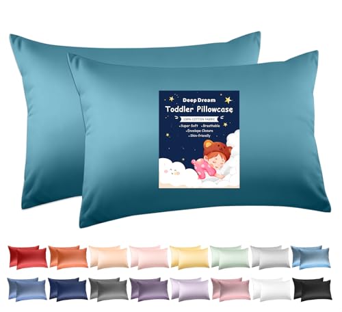Image of Deep Dream Toddler Pillowcases for 13x18 Pillow 2 Pack, 100% Cotton Travel Pillow Case Cover, 600 Thread Count Cotton Pillow Covers, Soft & Breathable Small Pillow Cases Envelope Closure, Dark Teal