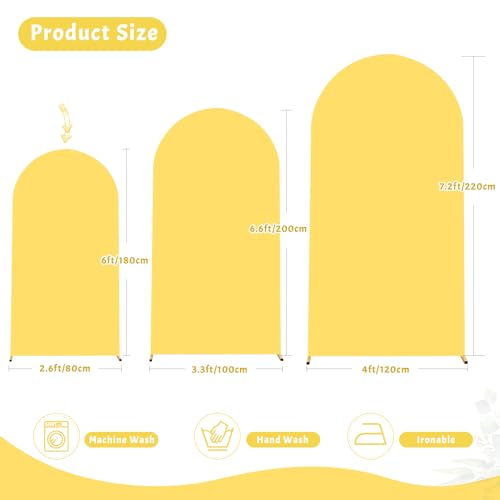 Image of 6FT Wedding Arch Cover Yellow Gold Spandex Fitted Wedding Arch Stand Covers Round Top Chiara Backdrop Cover for Birthday Party Ceremony Banquet Decoration