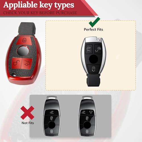 Image of Key Fob Cover for Mercedes Benz, Carbon-Fiber-Style Case, Red | Wear-resistant TPU shell, carbon-fiber-style PU belt, daily splash, scratch and drop protection, normal signal use