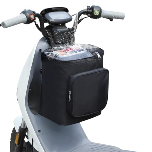 Image of STHIRA Hanging Bag for Electric Scooter, Helmet Storage, Waterproof Organizer, Transparent Phone Pouch, Dual Adjustable Straps, Quick Release Buckles, 25x18x30cm, Black