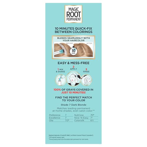 Image of L'Oreal Paris Magic Root Permanent Hair Color Kit, 100% Gray Hair Coverage In Just 10 Minutes, Precision Brush Applicator for Seamless Application, 7 Dark Blonde (1 Count)