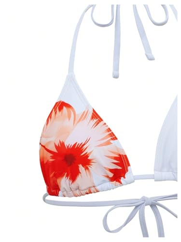 SweatyRocks Women's Halter Triangle Floral Bikini Set 3 Piece Swimsuit with Beach Cover Up Skirt3