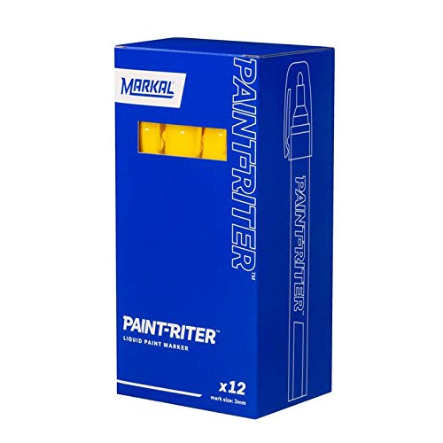 Markal 97401 Paint-Riter+ Water-Based Liquid Paint Marker, Versatile Surface Compatibility, Bold Mark Size 1.8", Yellow 12-Pack