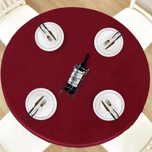 LUSHVIDA Round Waterproof Table Cover Elastic Tablecloth Vinyl Fitted Table Cloth Elastic Edged Plastic Table Cover,(Fits Tables up to 45"-56" R, Burgundy) by LUSHVIDA - Used condition - US$13.73