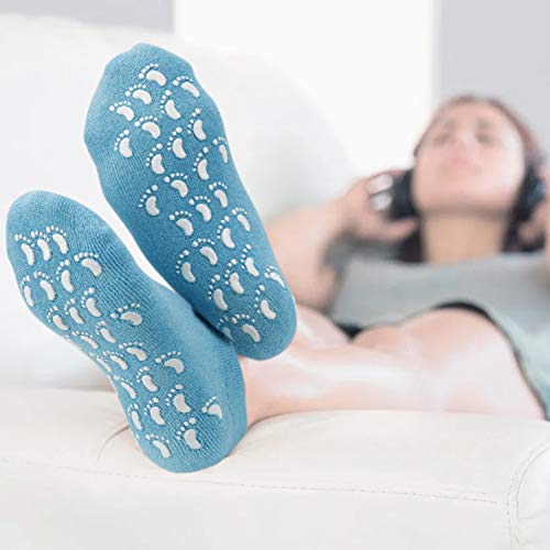 (4Pc) Heel Spa Socks,Moisturizing Socks, Soft Gel Socks Inner Lining Infused With Essential Oils And Lotions -Best For Rough Calluses,Cracked Heel,Soften Dry Feet/ (Blue & Purple) For Women & Men. #TOP3