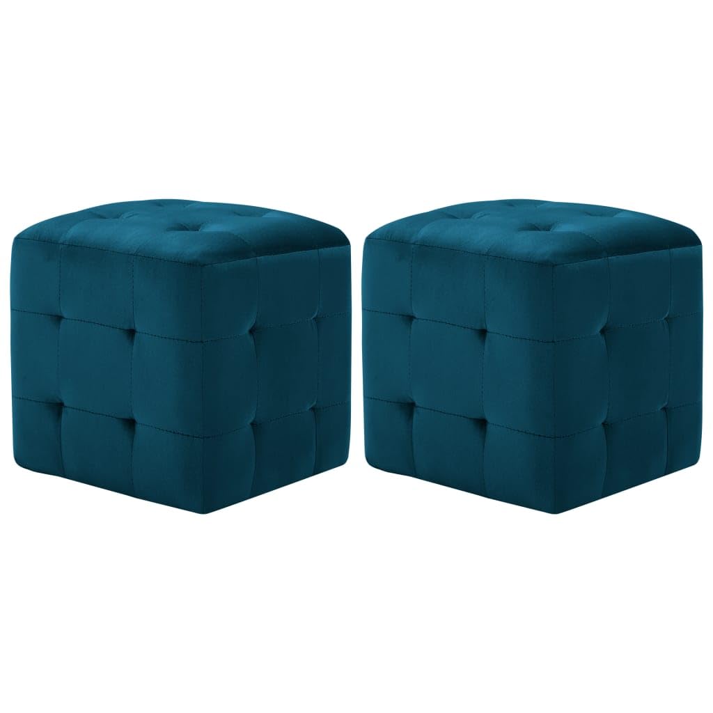Pouf 2 pezzi, blu, 30 x 30 x 30 cm, in velluto imbottito, con struttura in legno, sgabello e poggiapiedi, per soggiorno, camera da letto, corridoio, comodo pouf e sgabello, pratico ripiano e