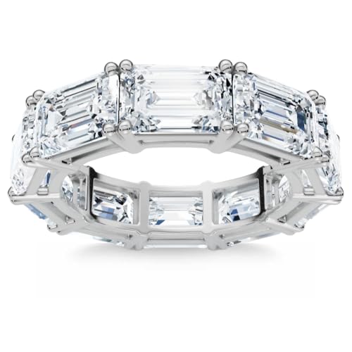 Pompeii 10Ct Emerald Cut Diamond Eternity Ring East West Set 14k White Gold Lab Grown (F/G,VS1-VS2)