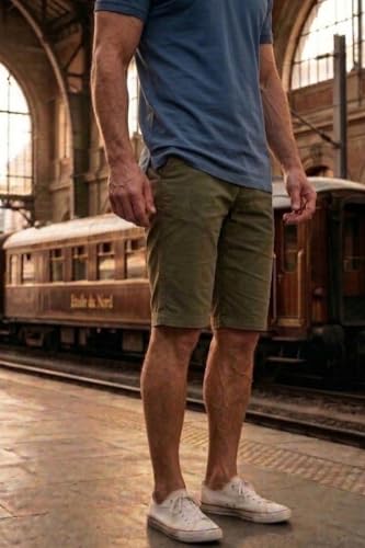 Image of Louis Philippe Men's Slim Fit Cotton Blend Solid Casual Shorts with Stretch