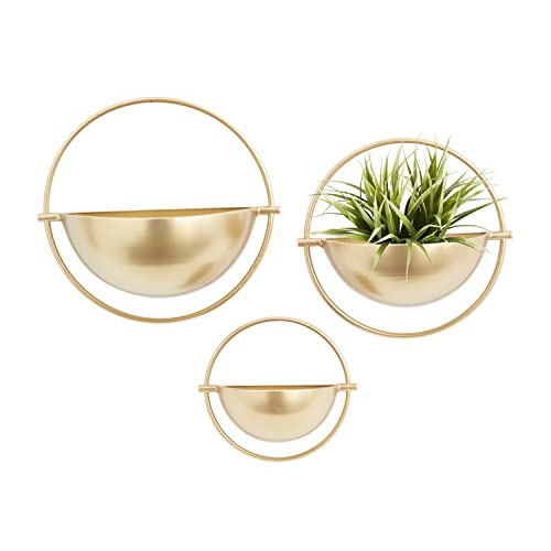 Deco 79 Metal Geometric Indoor Outdoor Wall Planter Indoor Outdoor Hanging Planter, Set of 3 Plant Hanger 15", 13", 10"H, Gold