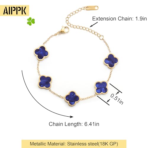 Image of AIPPK 18K Gold Plated Clover Lucky Bracelet for Women White /Black /Red /Green Flower Four Leaf Link Bracelets Trendy Jewelry Gifts for Women