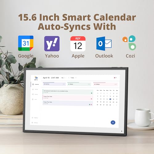 Image of Dragon Touch 15.6 inch Digital Calendar Chore Chart - 1080P Full HD Interactive Touchscreen, Smart Family Planner, Hearth Display Digital Calendar Wall & Desk Mountable for Seamless Scheduling Black