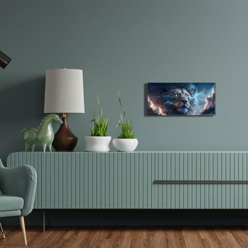 Cappla Art Lion Wall Art Blue Canvas Wall Art Framed Animal Canvas Prints Wildlife Portrait For Living Room Bedroom Home Wall Decor thumb #3