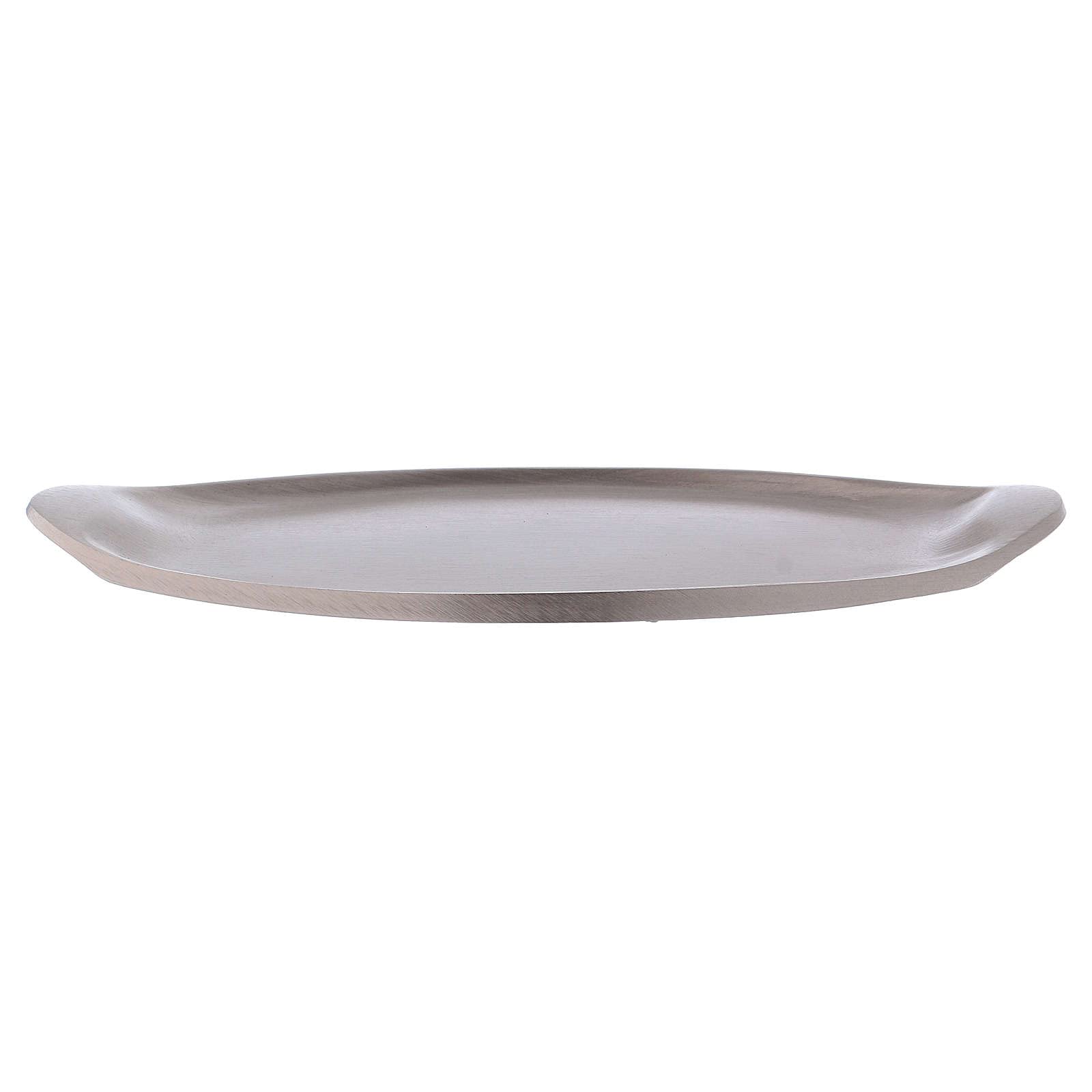 Oval Candle Holder Plate with Raised Edges in matt Silver-Plated Brass
