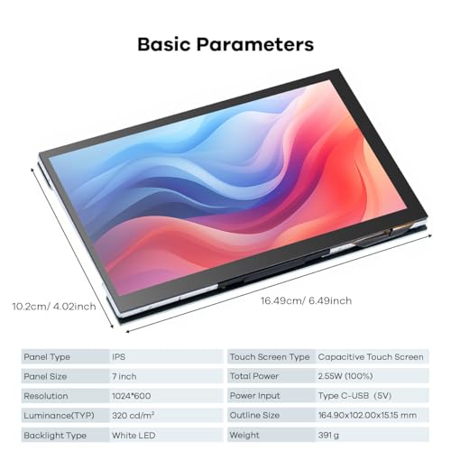 Image of Hosyond 7 Inches Touchscreen IPS LCD Display Panel 1024x600 HDMI Capacitive Touch Screen for Raspberry Pi5 /Pi4 /Pi3 /ZERO 2W, BB Black, Windows
