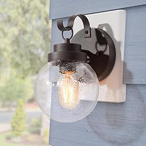 Durent Lighting Outdoor Wall Lights, Exterior Globe Wall Sconces Light Fixture with Seeded Glass, Waterproof and Anti-Rust Sphere Lanterns for Front Door, Entry, Porch, Patio, and Gazebo