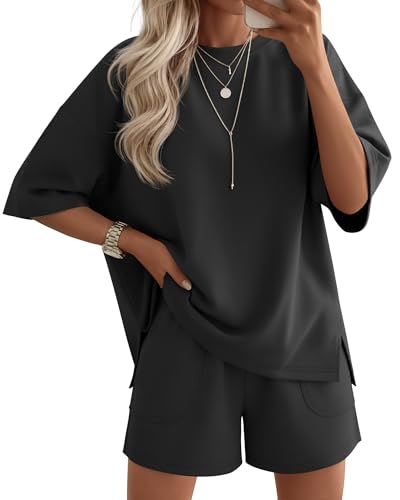 JoyMotion Women's 2 Piece Oversized Summer Sets, Black, Medium