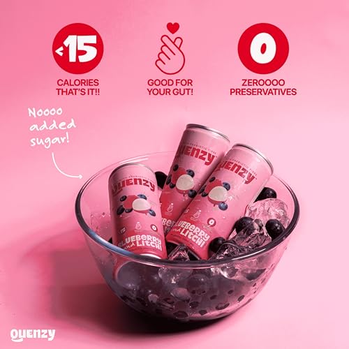 Image of Quenzy Prebiotic Soda - Blueberry Litchi | 5g Prebiotic Fibre for Gut Health | Low Calorie Soda (<15 kcal) | No Added Sugar | Zero Preservatives | Healthy Sparkling Drink | Pack of 6 x 250ml