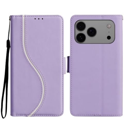 Étui iPhone 17 violet portefeuille cuir magnétique à lignes