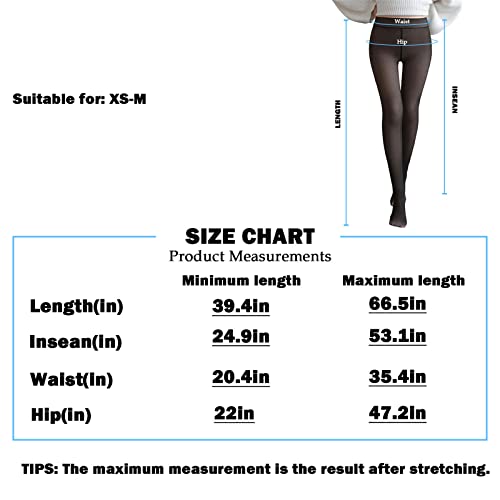 Izyjoy Women Warm Fleece Lined Sheer Thick Tights, Thermal Translucent Pantyhose, Winter Stretchy High Waist Slim Leggings (Thin / 90G, Black-Pantyhose) #TOP6