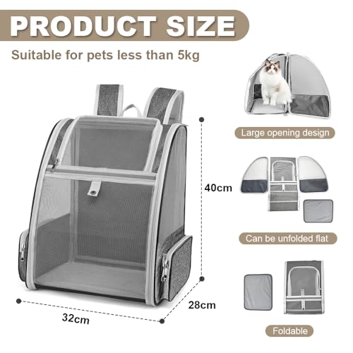 Mochila para gatos plegable con ventana de malla y almohadilla de descanso 3