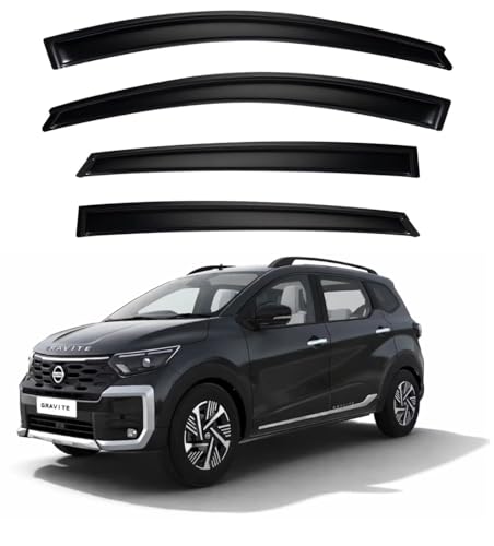Image of Premium Smoke Car Door Visor Front+Rear Sun /Rain Guard Outside Mount Tape-On Window Visors Compatible with Nissan Gravite (2026)