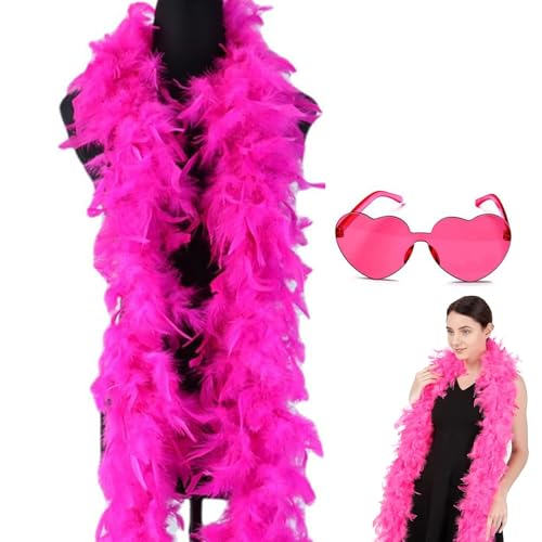 Pink Feather Boa 2M and Heart Rimless Sunglasses Pink Loose Feathered