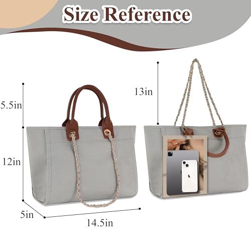Image of Medium Canvas Tote bag for women Casual Shoulder Work Bag Everything Handbag with Removable Chains