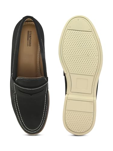 Image of STANPHORD Men Suede Formal Loafer Shoes | Round Toe Slip-On Moccasins | PU Leather Cushioned Anti-Slip | Office Party Business Casual Wear (TPSG 7086)