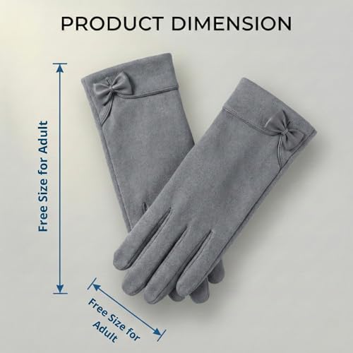 Image of Kraptick Women's Winter Thermal Gloves - Elegant Suede Fleece Lined Warm Full Finger Hand Gloves with Bow Knot - Windproof Soft Driving Mittens for Ladies & Girls (Free Size, Purple)-8