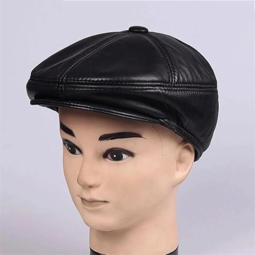 Béret En Cuir Véritable Homme Noir - Chapeau Vintage Italien Décontracté Style Lierre