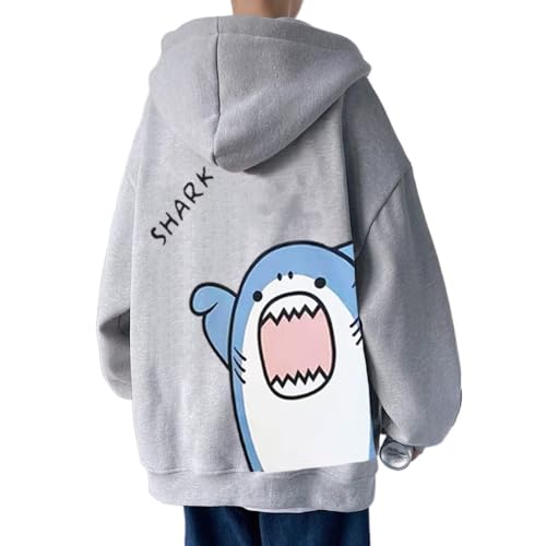ZITEZHGO Plus Size Cute Shark Cartoon Streetwear Hoodie for Men Women Teen Boy Oversize Pullover Top Clothes