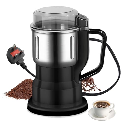 Electric Coffee Bean Grinder, LULUWA 200W Household Stainless Steel Coffee Grinding Mixer with Overheat Protection for Nut Spices Seeds Grains (Black)