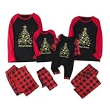 XBNEGBA Pärchen Pyjama 2er Set Weihnachten Weihnachtspyjama Family Set Lustig, Witzige Weihnachts Schlafanzug Familien,Christmas Pyjama Family Set Lang Winter Schwarz Rot Karierter Pyjamahosen