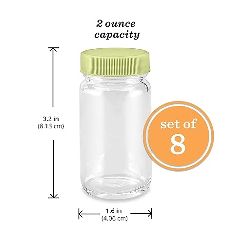 Juice Shot Containers, Glass, Clear, 2oz, Colored Lids & Silicone Grip Bands, Beverage Storage, Juicing, Ginger & Turmeric Bottles