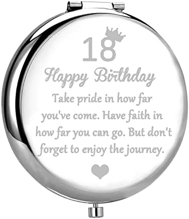 BNQL 18 Birthday Mirror Happy 18th Birthday Gifts for Her 18 Year Old Birthday Gifts Turning 18th Inspirational Gifts Small 2 Sided Mirror 1x 2x Magnification (18th mirror silver)