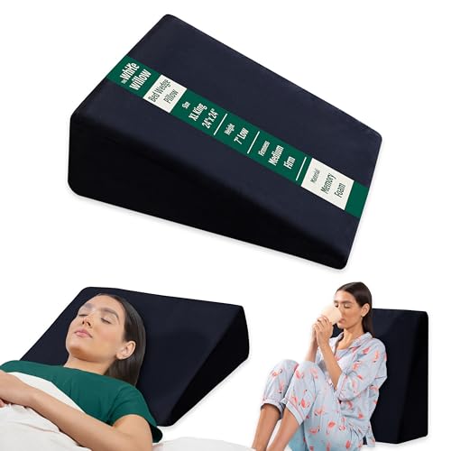 Image of The White Willow Bed Wedge Pillow for Sleeping, Leg Elevation Memory Foam & HR Foam with Removable Pillow Cover, XL King Size Low Height- Black (24 inch L x 24 inch W x 7 inch H Inch)