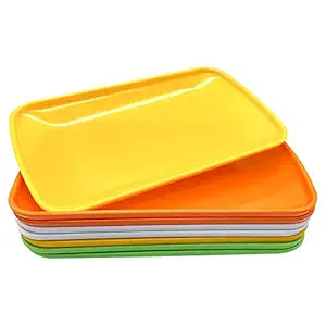 8-Pcs 9.5-inch Rectangular Melamine Dessert/Salad Dishes, Ultralight Durable Plates for Fruit, Snacks, Appetizer and Light Meals , Rectangular Sushi Plate,Safe for Dishwasher (Mix-color)