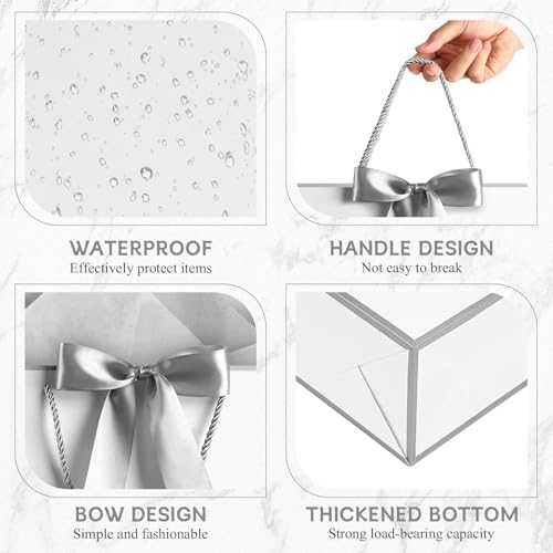 Image of JMANNI Gift Bags with Handles, 13 inch Medium Gift Bag for Presents, 2 Pcs Bags with 4 Tissue Paper and 2 Cards for Baby Shower Wedding Bridal Shower Mother's Day Birthday Party (white-silver)