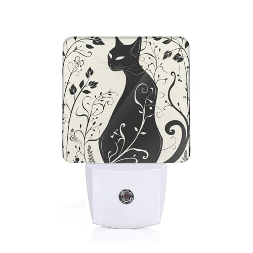 Image of Led Night Light, Black Cat Decorative Plug in Nightlights,with Smart Auto Dusk to Dawn Night Light for Bedroom, Kitchen, Nursery, Bathroom