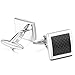 MOWOM Silver Tone Black 2PCS Rhodium Plated Carbon Fiber Cufflinks Square Shirt Wedding Business