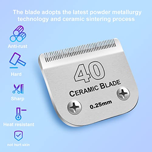 Image of 40# Detachable Dog Blades Compatible with Andis /Oster A5 Grooming | Compatible with wahl km10 dog clipper,Cut Length 1 /100 inch(0.25mm),Made of Ceramic Blade & Stainless Steel Blade