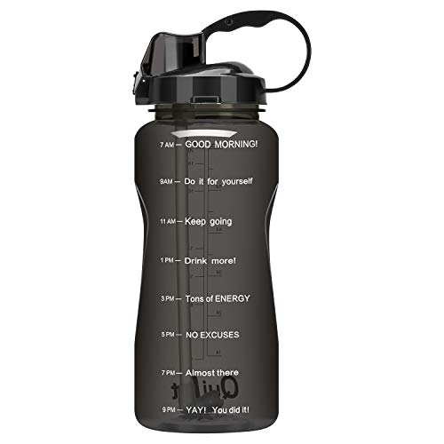 QuiFit 2L Portable Motivational Water Bottle - with Straw & Time Marked Tritan Sport Daily Water Jug BPA Free (black?2 Liter)