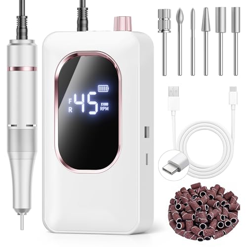 Image of Professional Electric Nail Drill 45000RPM, Portable Nail File for Acrylic Gel Nails, Cordless Rechargeable Salon-Grade Ultra Power Nail Drill Kit for Shaping, Polishing & Removing Gel Nails