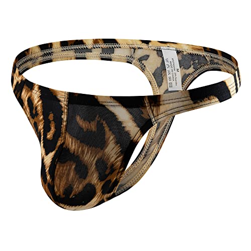QiaTi Men's Leopard Thong Underwear Bikini Sexy Briefs Low Rise G-String Lingerie