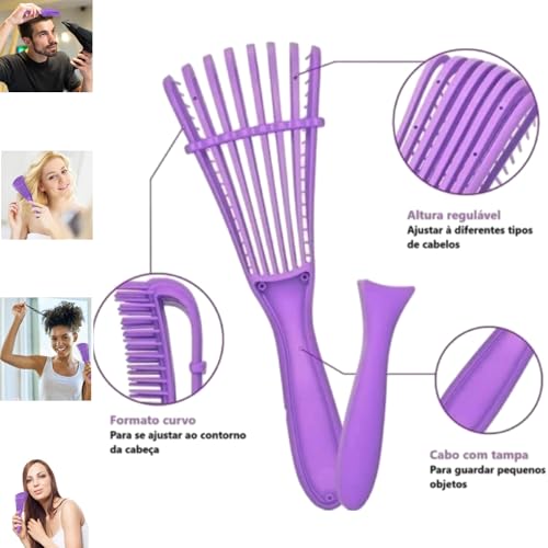 Kit Escova Cabelo Polvo Para Cabelos Crespos Cacheados Anti Quebra e Desembaraçadora + Pente Escova