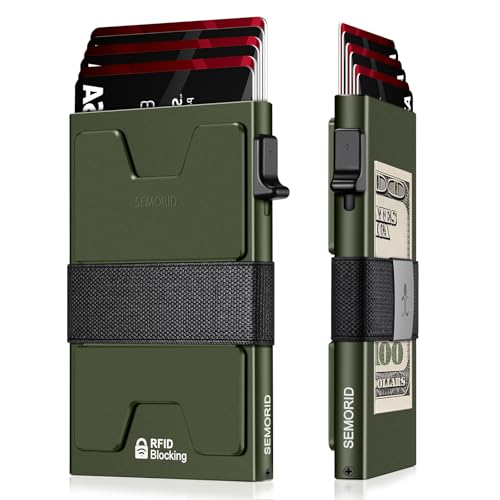Image of SEMORID Slim Aluminum Card Holder Wallet for Men, Durable Expandable Backplate, RFID Blocking Minimalist Metal Pop Up Wallet, Holds 12+ Cards Plus Cash