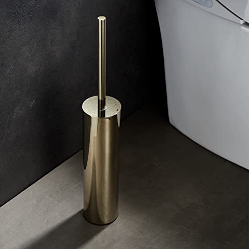 Image of Freestanding Luxury Toilet Brush 304 Stainless Steel Toilet Brush and Holder 19-Inches Tall Round Rust Resistant Anti-Odor and Easy to Clean with Polished Gold Finished