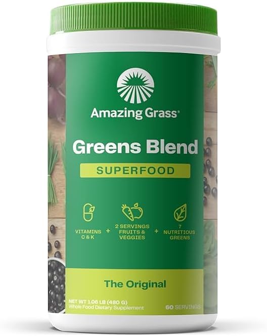 Amazing Grass Greens Blend Superfood Mezcla de batidos en polvo Super Greens para aumentar la energía, con espirulina orgánica, clorella, polvo de
