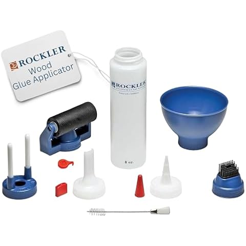Rockler Wood Glue Applicator Set – Wood Working Glue Bottle (8oz) w/Glue Spout & Red Cap, Glue Line Centering Attachment, Silicone Glue Brush, & More – Easy to Clean Bottle with Brush Applicator Cover